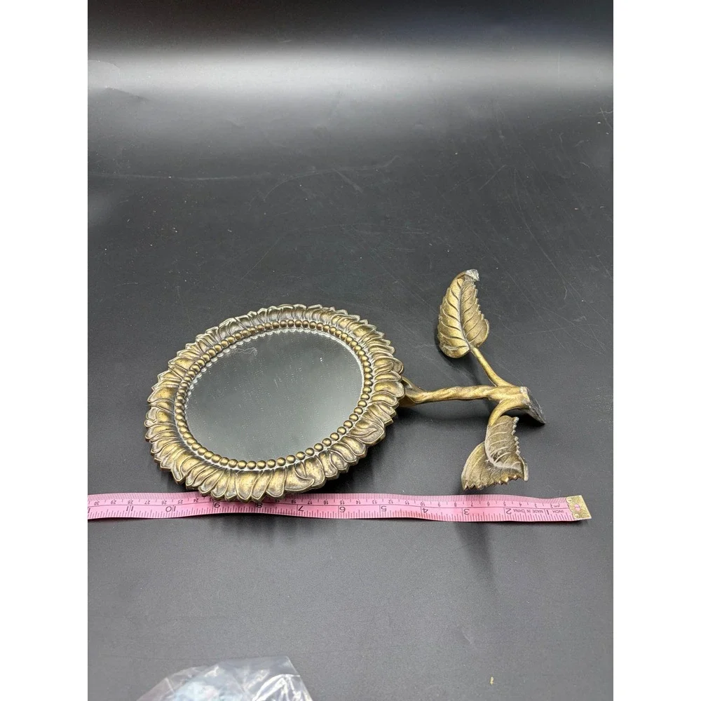 Andrea by Sadek Vintage Brass Sunflower Tabletop Vanity Mirror Leaf Base